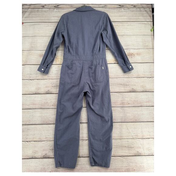 Brixton Hickory Striped Coveralls Jumpsuit Womens XS Blue White Button Front - Picture 2 of 14